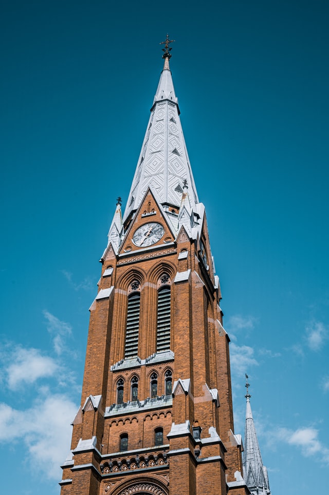 tall church tower in metal